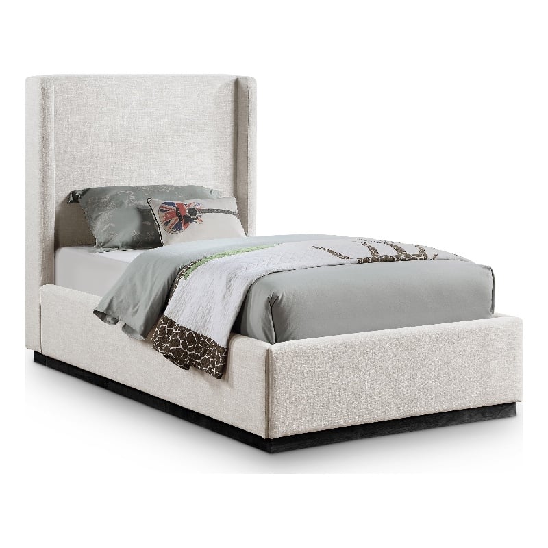 Bowery Hill Contemporary Beige Linen Textured Fabric Twin Bed