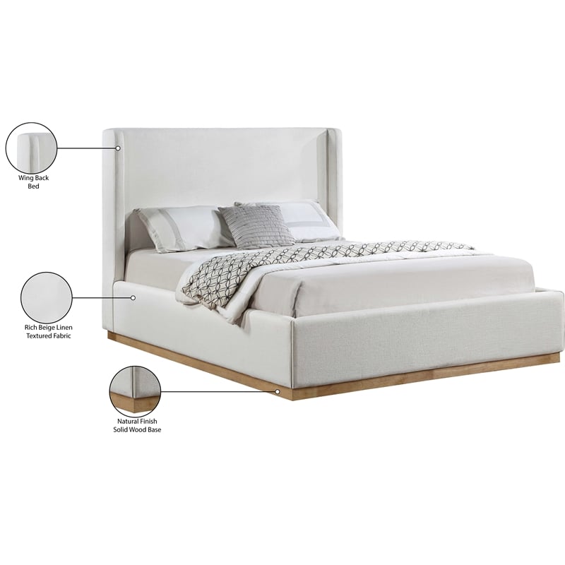 Bowery Hill Contemporary Cream Linen Textured Fabric Queen Bed