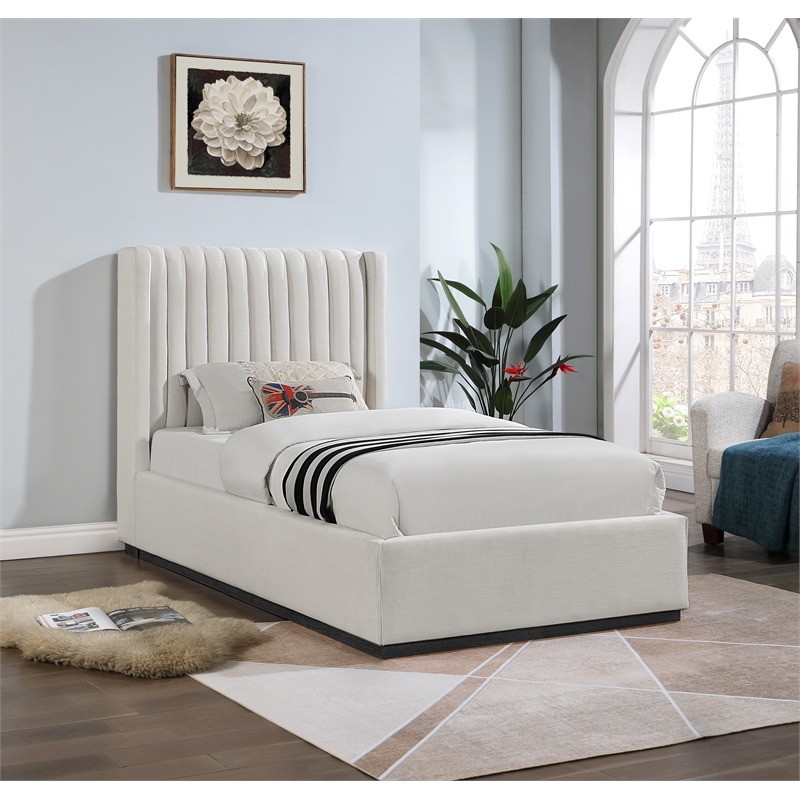 Bowery Hill Contemporary Beige Linen Textured Fabric Twin Bed