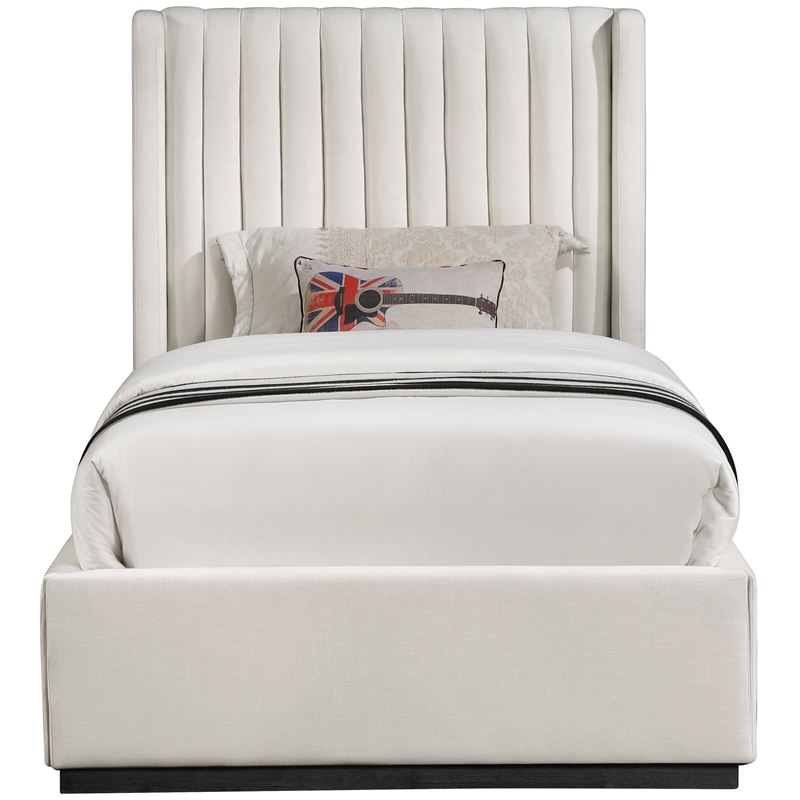 Bowery Hill Contemporary Beige Linen Textured Fabric Twin Bed