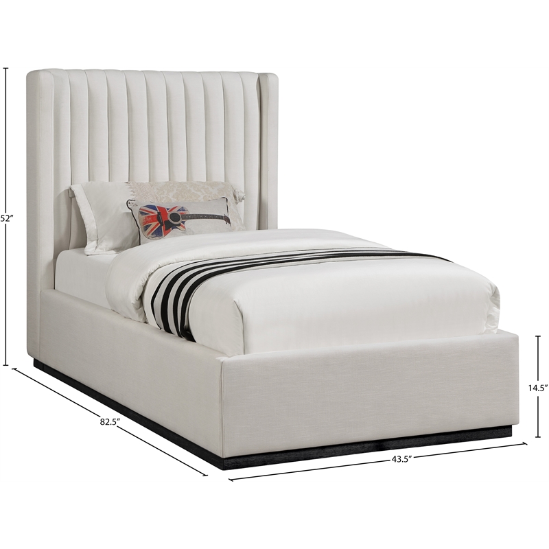 Bowery Hill Contemporary Beige Linen Textured Fabric Twin Bed