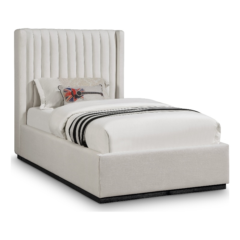 Bowery Hill Contemporary Beige Linen Textured Fabric Twin Bed