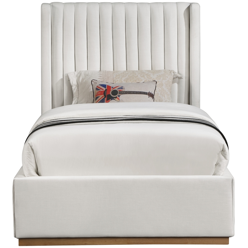 Bowery Hill Contemporary Cream Linen Textured Fabric Twin Bed
