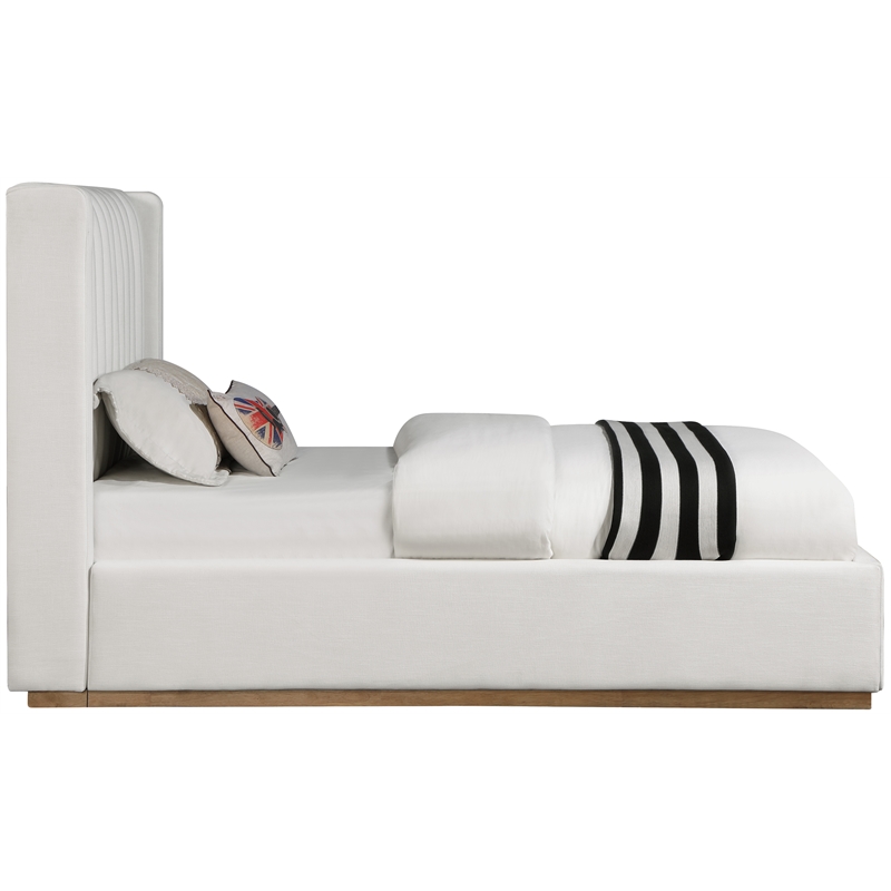 Bowery Hill Contemporary Cream Linen Textured Fabric Twin Bed