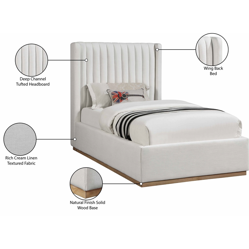Bowery Hill Contemporary Cream Linen Textured Fabric Twin Bed