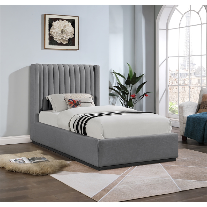 Bowery Hill Contemporary Grey Linen Textured Fabric Twin Bed