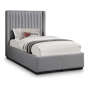 Bowery Hill Contemporary Grey Linen Textured Fabric Twin Bed