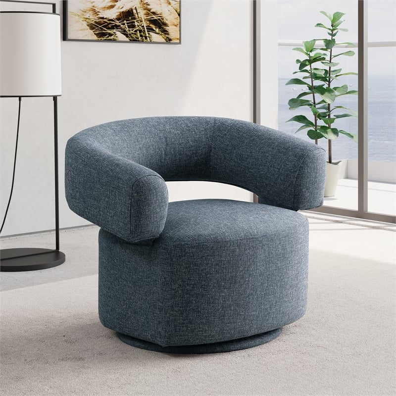 Bowery Hill Upholstered Blue Linen Textured Fabric Swivel Accent Chair