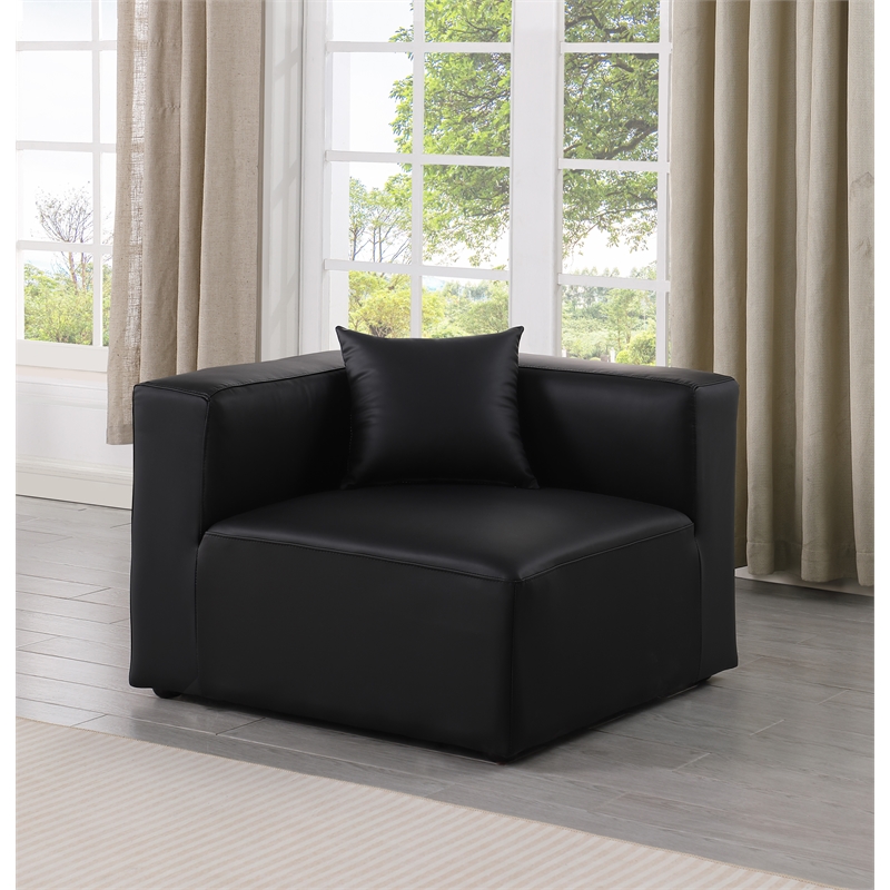 Bowery Hill Contemporary Soft Black Vegan Leather Corner Chair