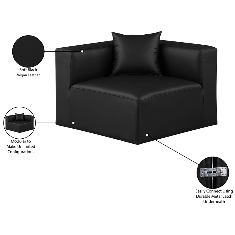 Bowery Hill Contemporary Soft Black Vegan Leather Corner Chair