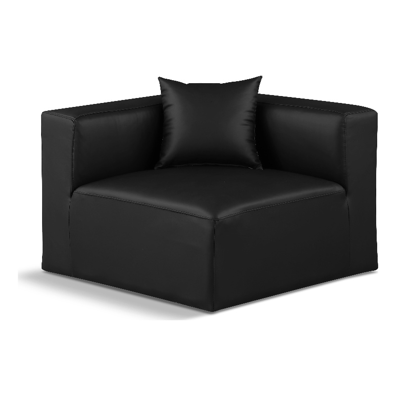 Bowery Hill Contemporary Soft Black Vegan Leather Corner Chair