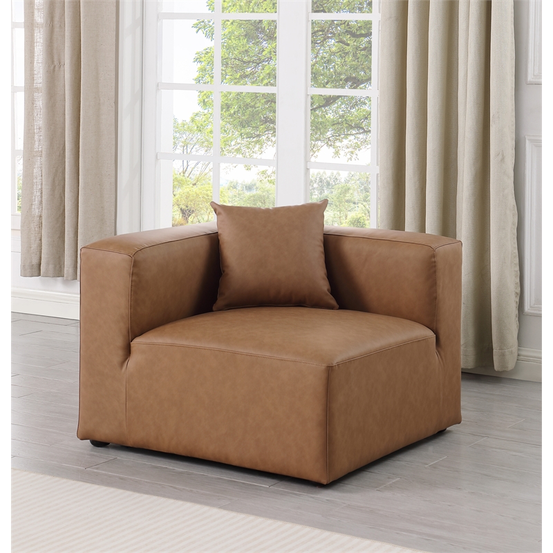 Bowery Hill Contemporary Soft Brown Vegan Leather Corner Chair