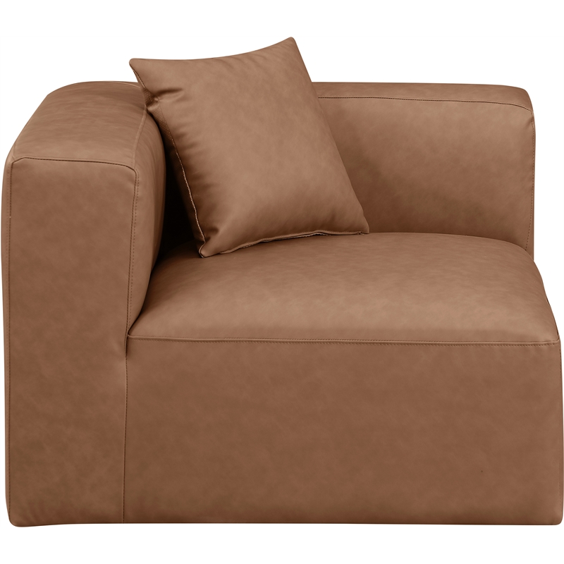 Bowery Hill Contemporary Soft Brown Vegan Leather Corner Chair