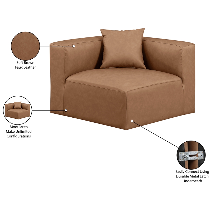 Bowery Hill Contemporary Soft Brown Vegan Leather Corner Chair