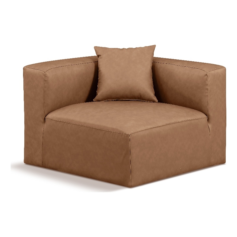 Bowery Hill Contemporary Soft Brown Vegan Leather Corner Chair