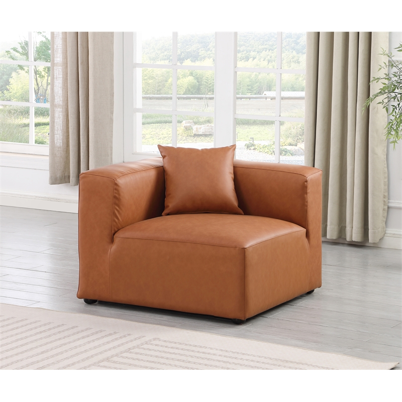 Bowery Hill Contemporary Soft Cognac Vegan Leather Corner Chair