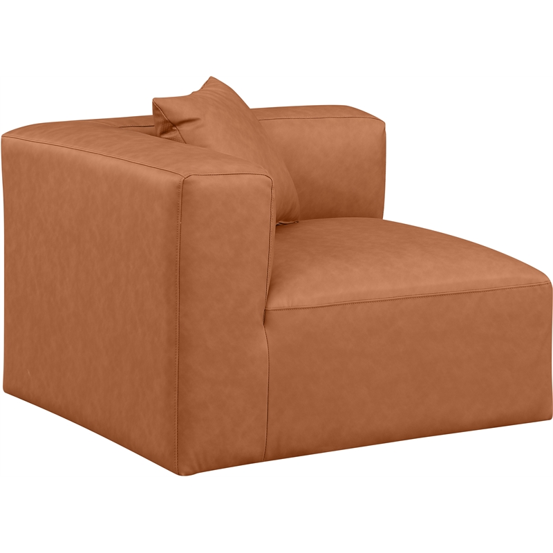 Bowery Hill Contemporary Soft Cognac Vegan Leather Corner Chair
