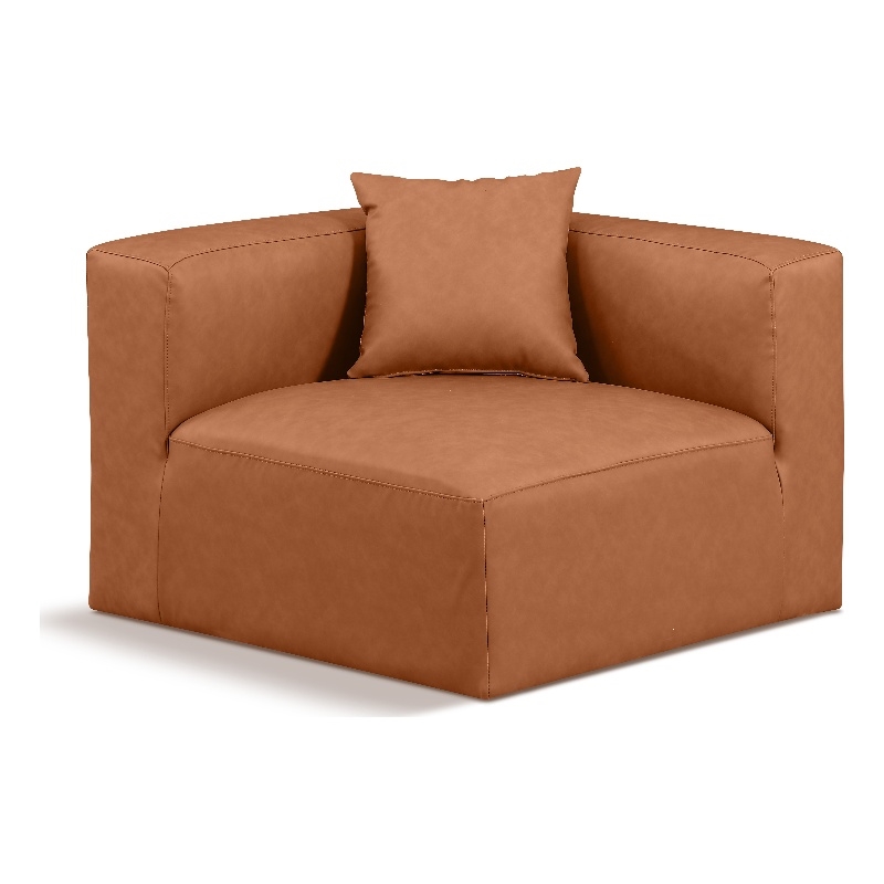Bowery Hill Contemporary Soft Cognac Vegan Leather Corner Chair
