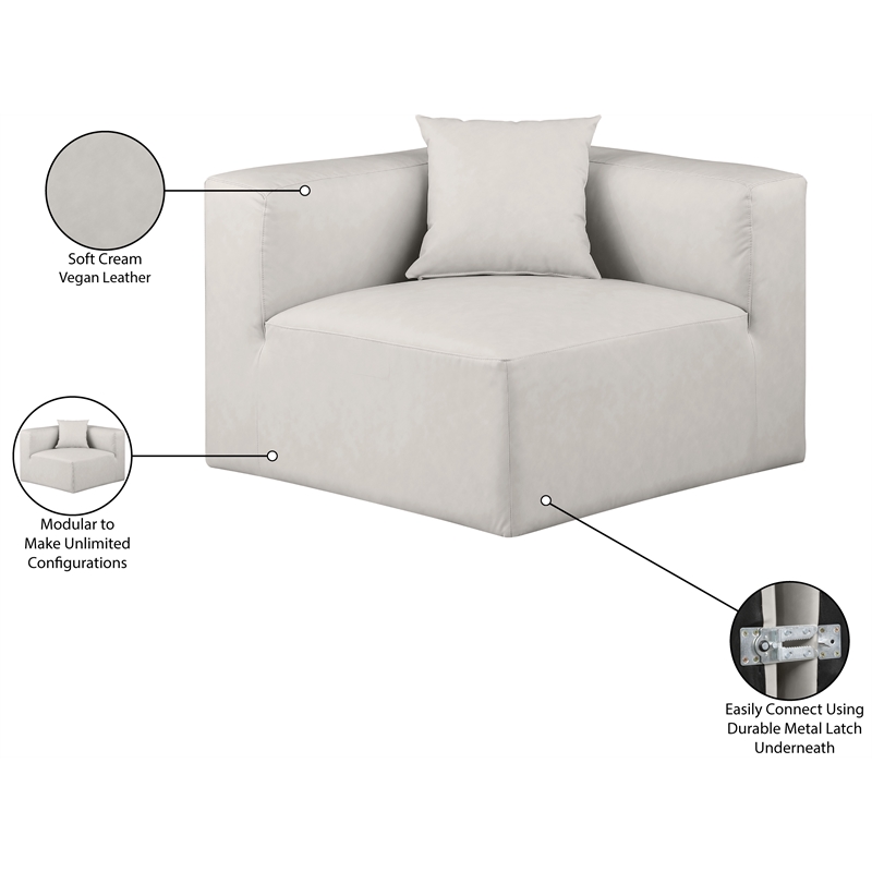 Bowery Hill Contemporary Soft Cream Vegan Leather Corner Chair