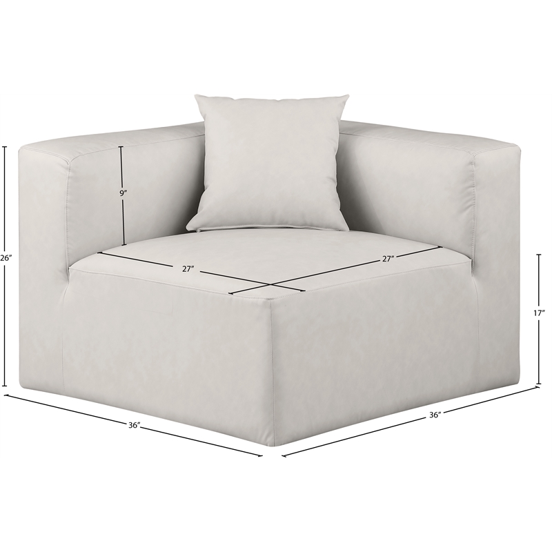 Bowery Hill Contemporary Soft Cream Vegan Leather Corner Chair