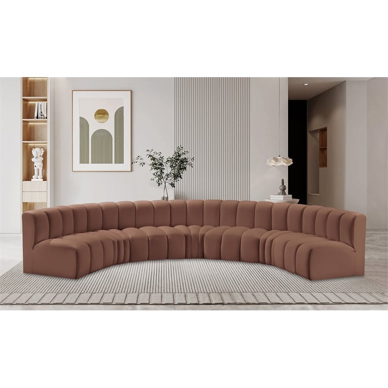 Bowery Hill Contemporary Cognac Vegan Leather Modular Sectional