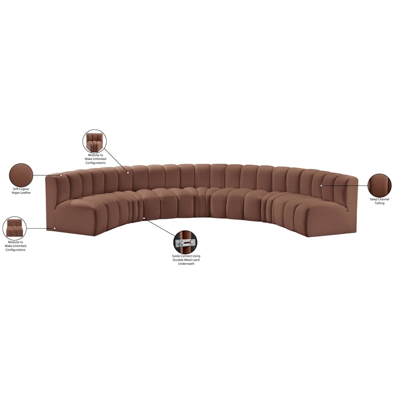 Bowery Hill Contemporary Cognac Vegan Leather Modular Sectional