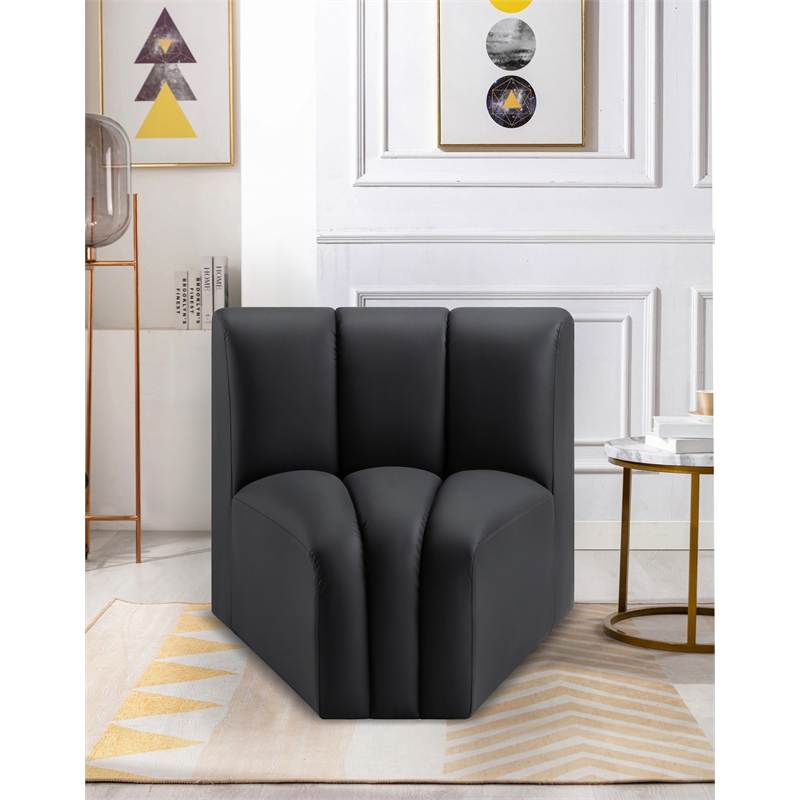 Bowery Hill Contemporary Soft Black Vegan Leather Curved Corner