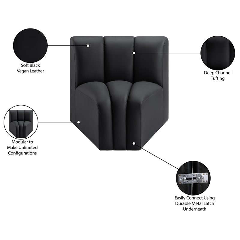 Bowery Hill Contemporary Soft Black Vegan Leather Curved Corner