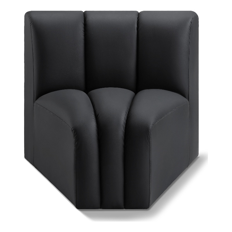 Bowery Hill Contemporary Soft Black Vegan Leather Curved Corner