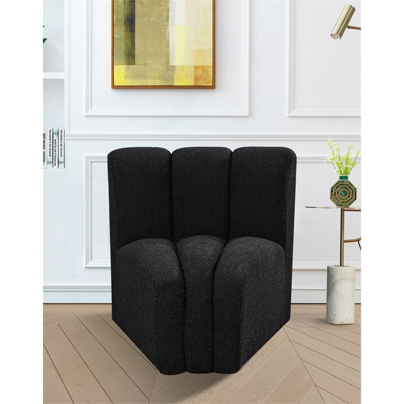 Bowery Hill Contemporary Rich Black Boucle Fabric Curved Corner