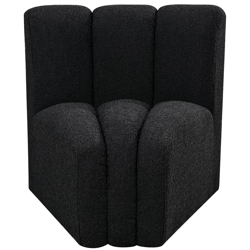Bowery Hill Contemporary Rich Black Boucle Fabric Curved Corner