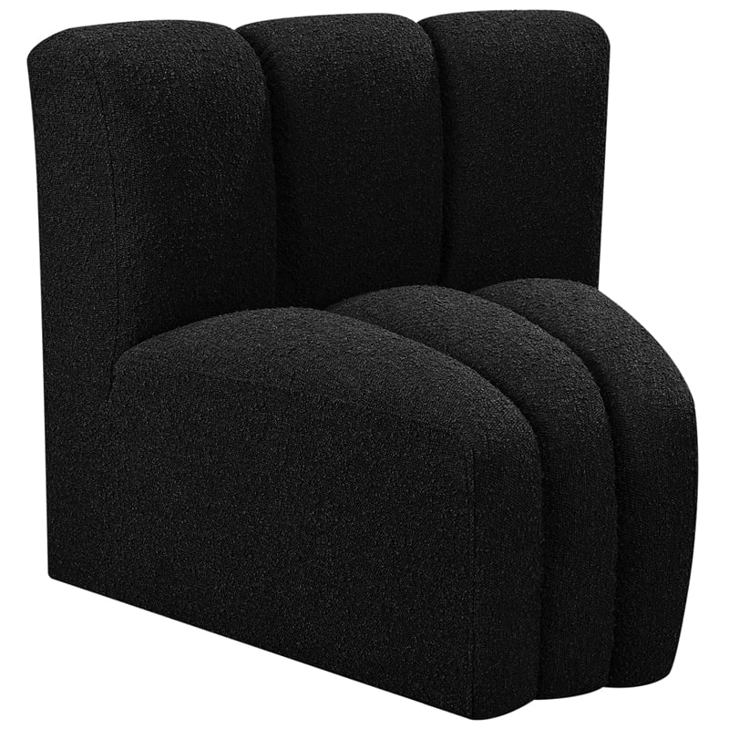 Bowery Hill Contemporary Rich Black Boucle Fabric Curved Corner