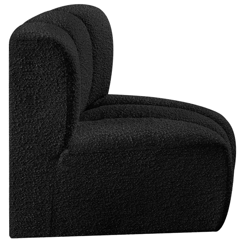 Bowery Hill Contemporary Rich Black Boucle Fabric Curved Corner