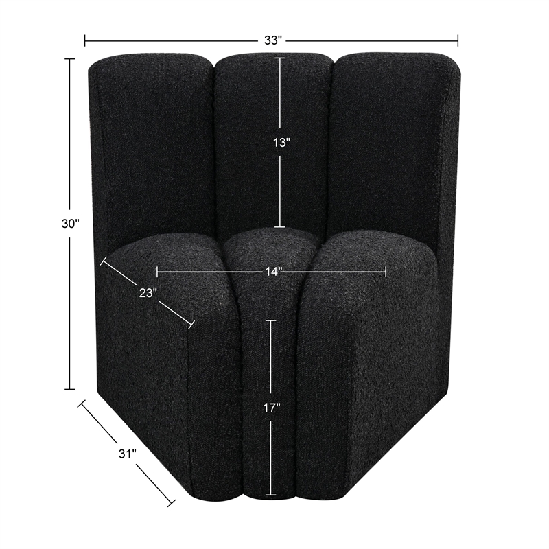 Bowery Hill Contemporary Rich Black Boucle Fabric Curved Corner