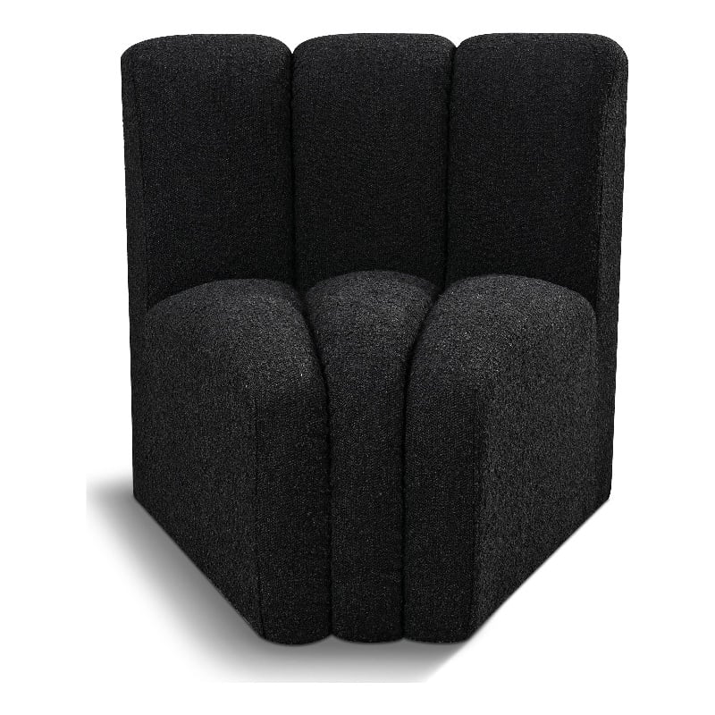 Bowery Hill Contemporary Rich Black Boucle Fabric Curved Corner