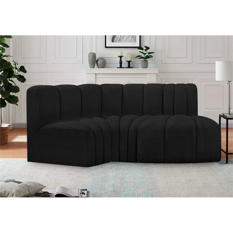 Bowery Hill Contemporary Black Boucle Fabric Modular Sectional