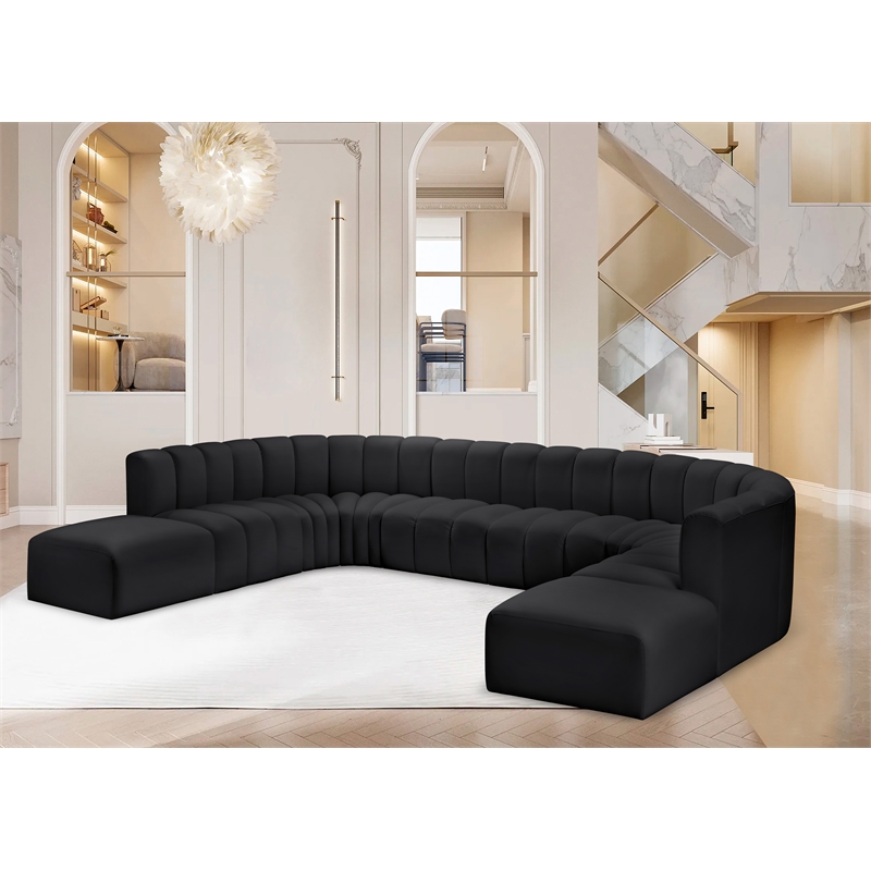 Bowery Hill Contemporary Black Vegan Leather Modular Sectional