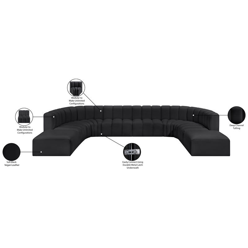 Bowery Hill Contemporary Black Vegan Leather Modular Sectional