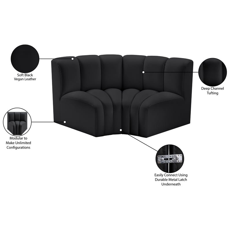 Bowery Hill Contemporary Black Vegan Leather Modular Sectional