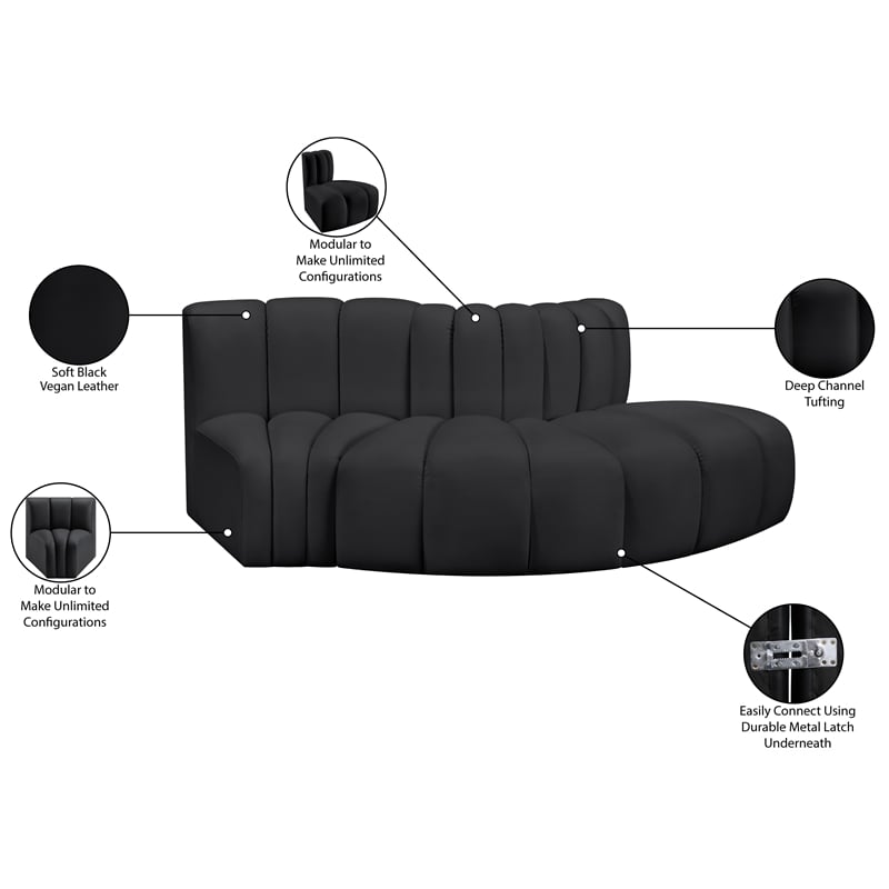 Bowery Hill Contemporary Black Vegan Leather Modular Sectional