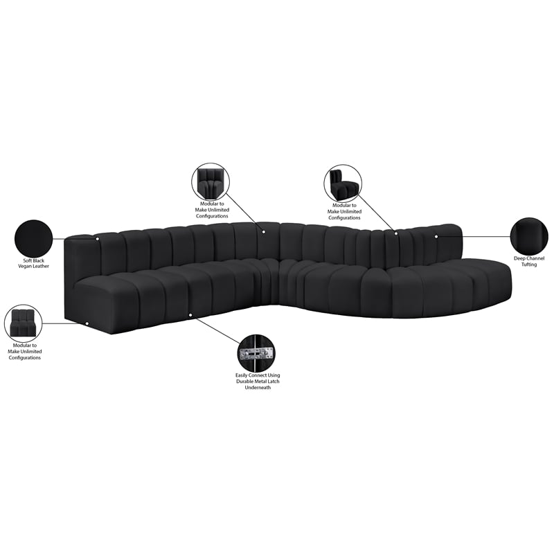 Bowery Hill Contemporary Black Vegan Leather Modular Sectional
