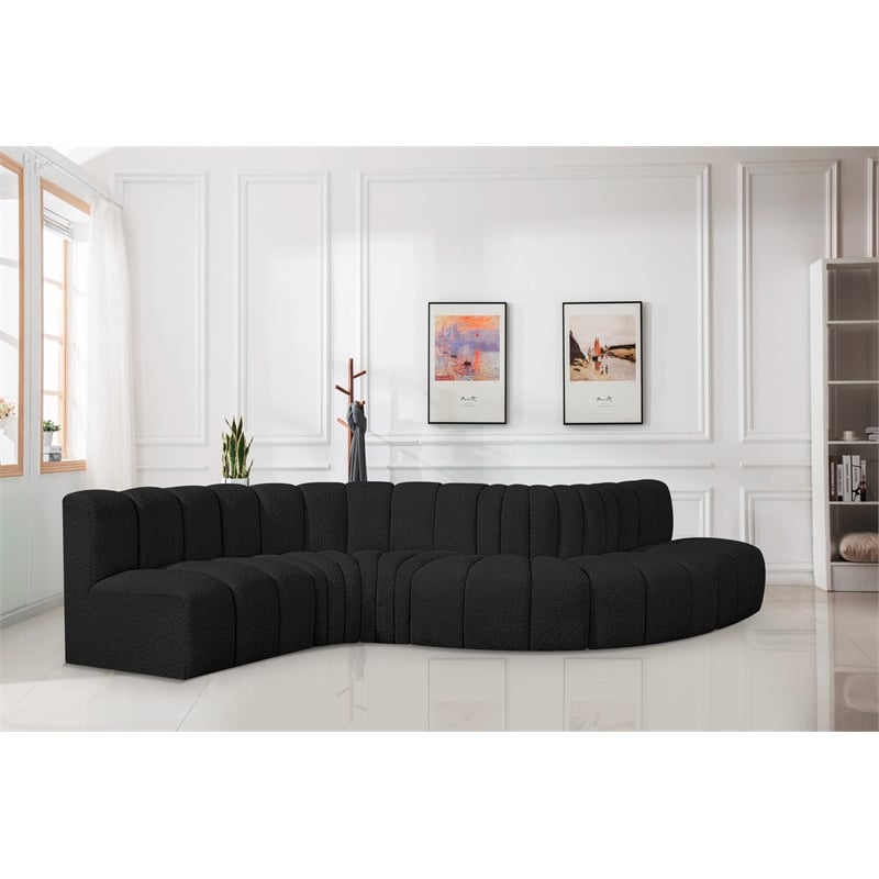 Bowery Hill Contemporary Black Boucle Fabric Modular Sectional