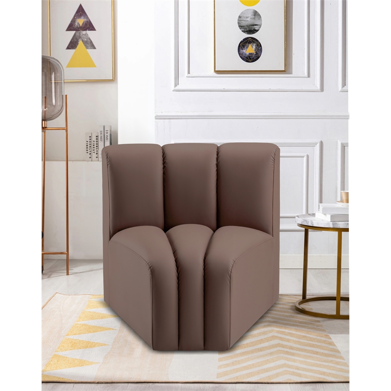 Bowery Hill Contemporary Soft Brown Vegan Leather Curved Corner