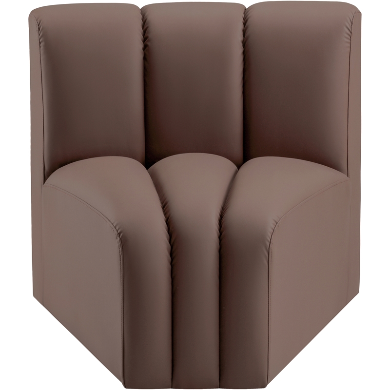 Bowery Hill Contemporary Soft Brown Vegan Leather Curved Corner