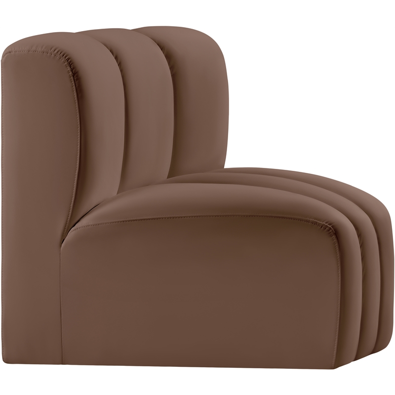 Bowery Hill Contemporary Soft Brown Vegan Leather Curved Corner