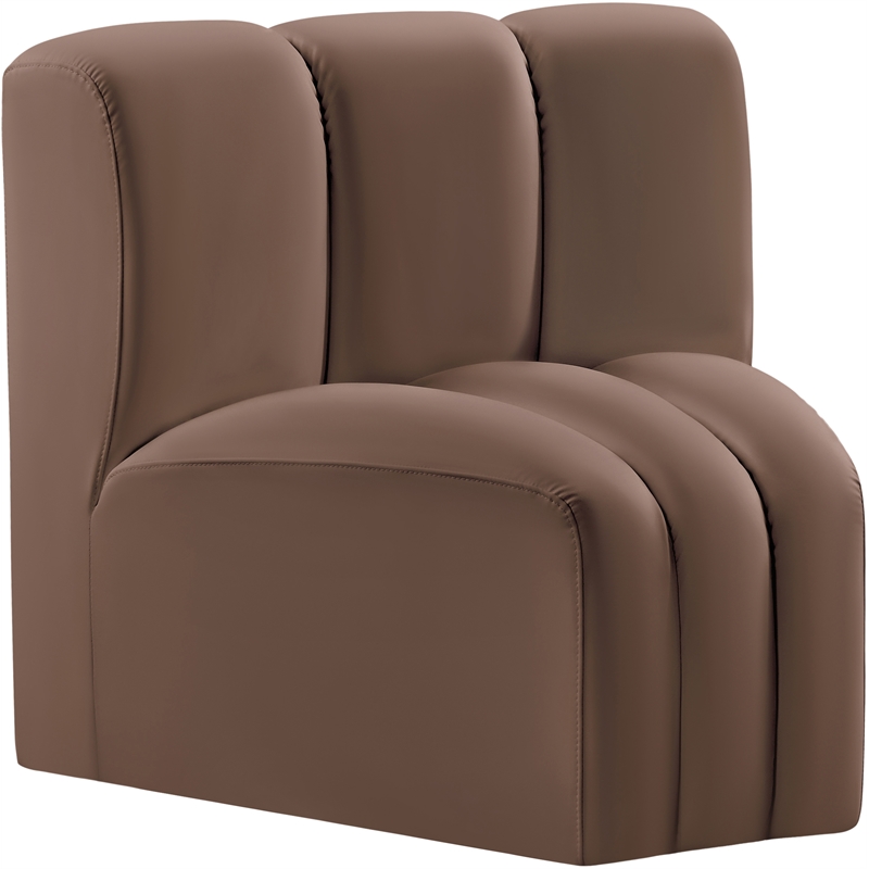 Bowery Hill Contemporary Soft Brown Vegan Leather Curved Corner