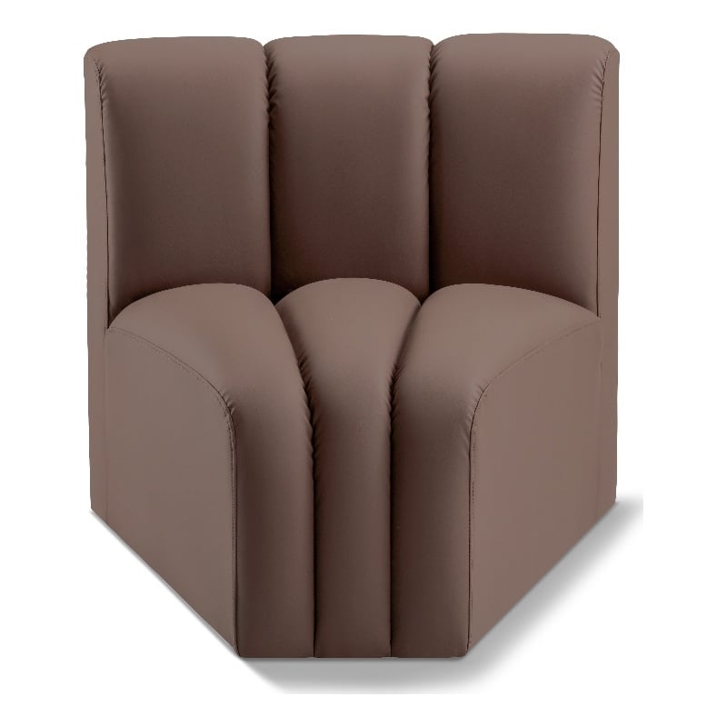 Bowery Hill Contemporary Soft Brown Vegan Leather Curved Corner
