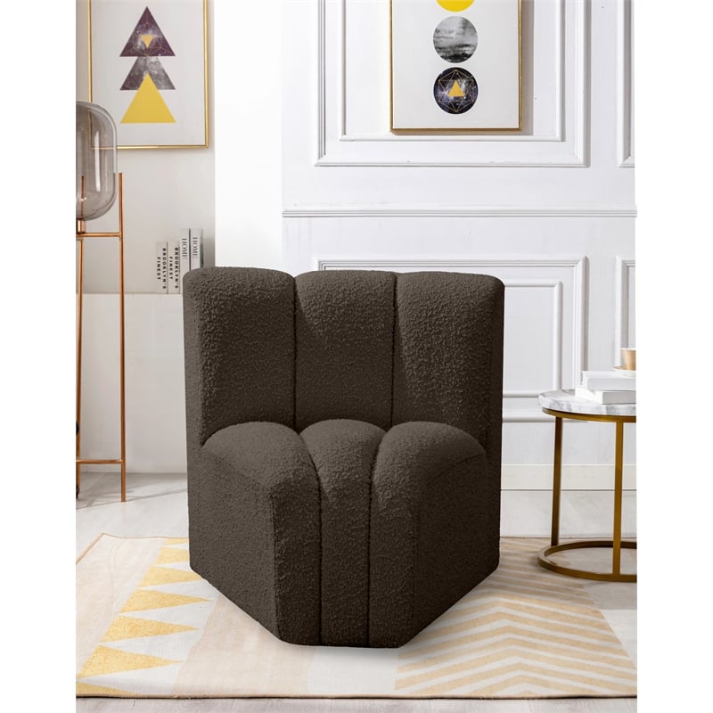 Bowery Hill Contemporary Rich Brown Boucle Fabric Curved Corner