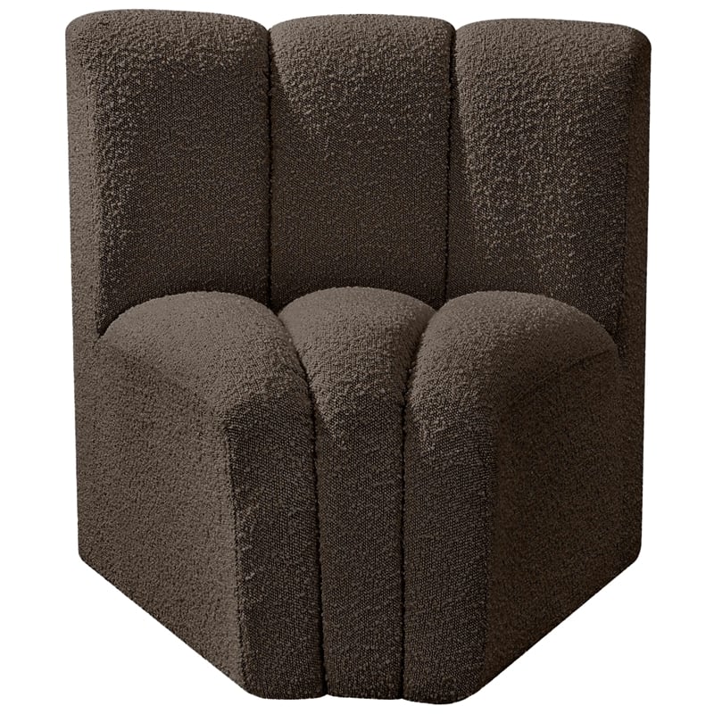 Bowery Hill Contemporary Rich Brown Boucle Fabric Curved Corner