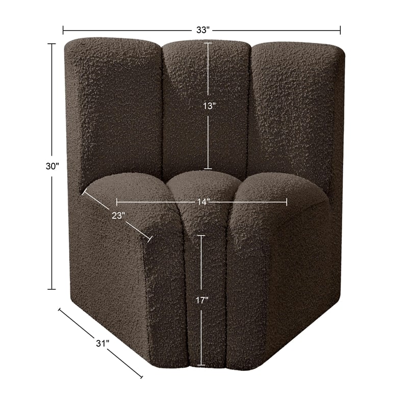 Bowery Hill Contemporary Rich Brown Boucle Fabric Curved Corner
